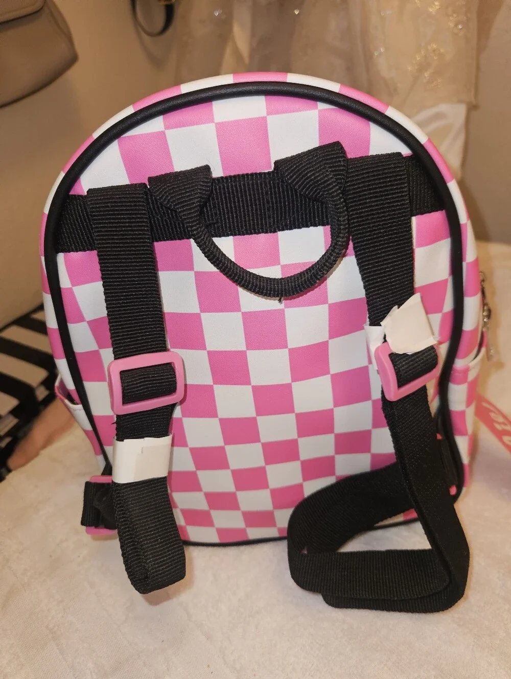 Barbie Pink and White Check Kids Backpack with Cassette Pocket
